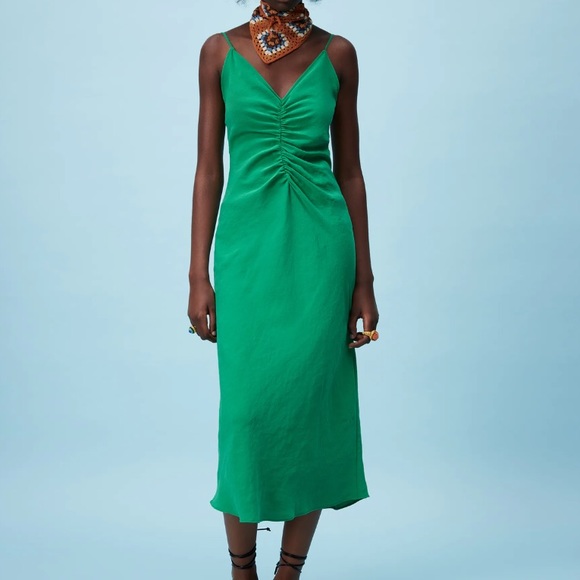 NEW ZARA LONG RUCHED DRESS - Picture 3 of 9